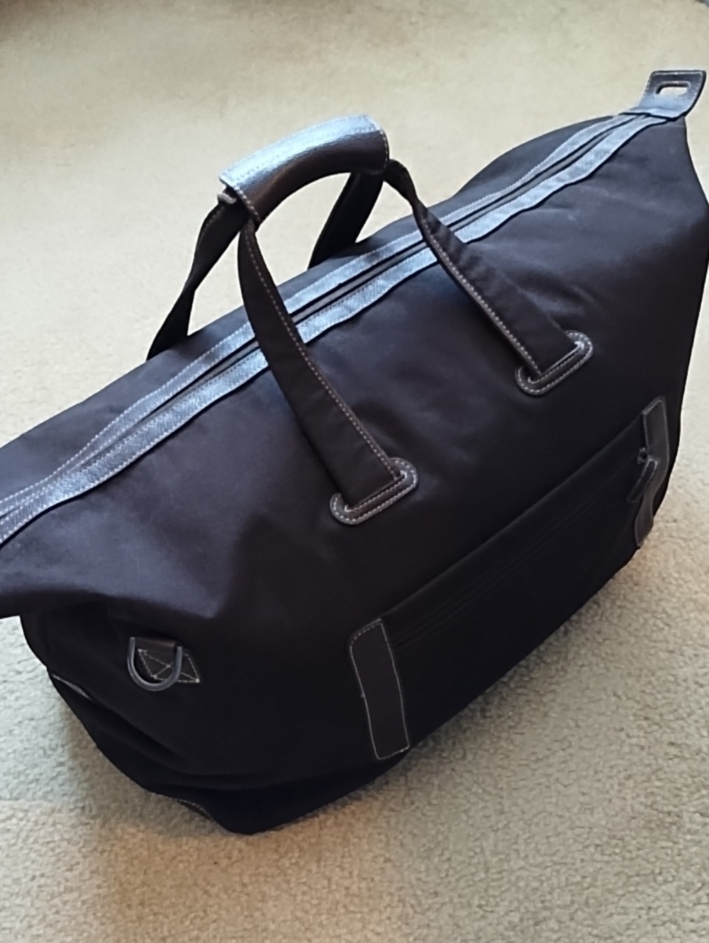 Men's Brown Canvas Weekender Bag Travel Duffel Zippered Pockets 24 x 14 x 10